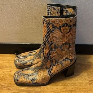 MIA Orange and Black Snake Print Boots